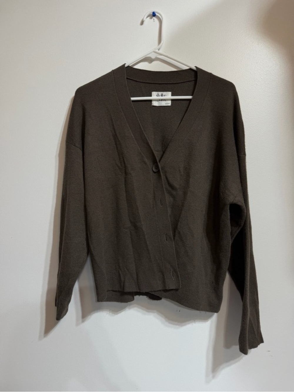 Stellae Dux Dark Taupe Button-Front V-Neck Cardigan Size Large